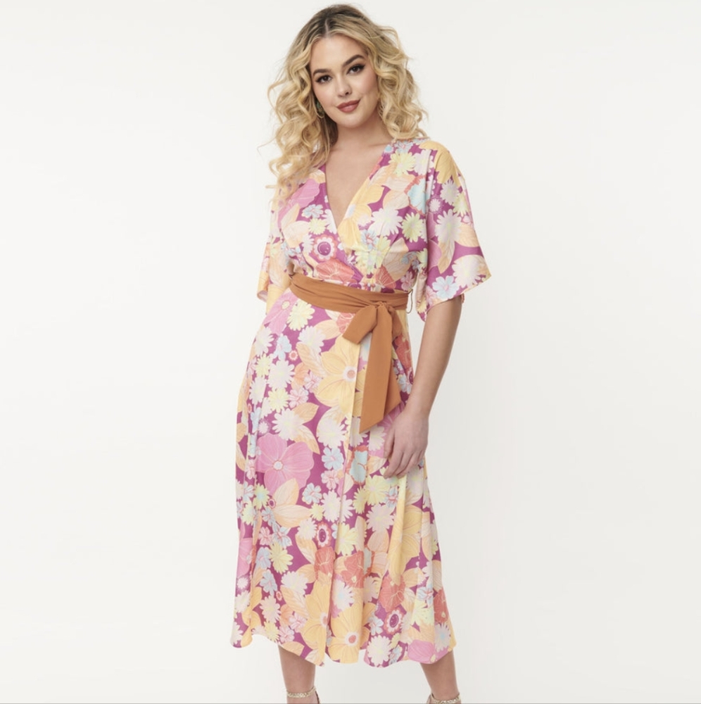 NWT Unique Vintage floral wrap midi dress XL